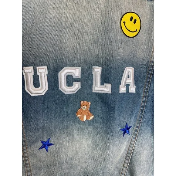 Gypsy Warrior UCLA Denim Jacket Stonewash Blue UCLA Spell Out Women Size OS - Picture 4 of 5